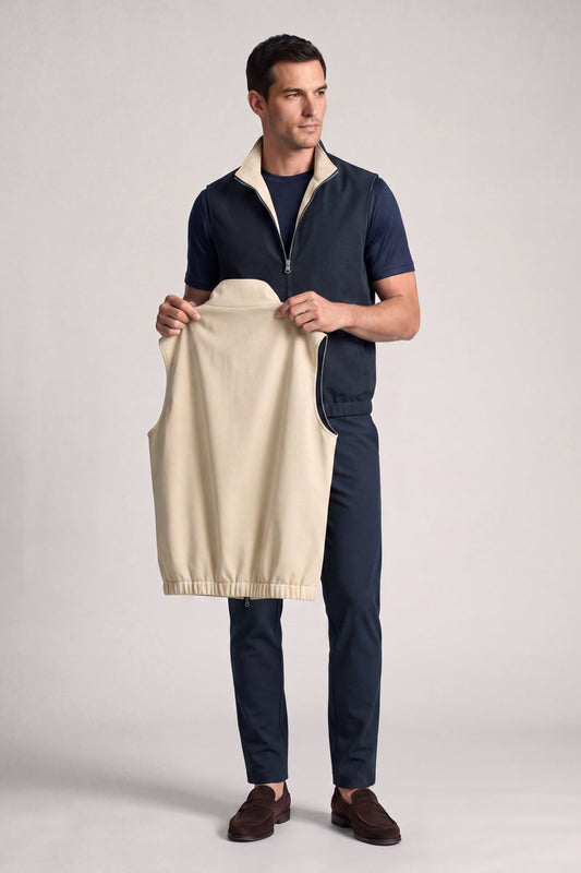 Men's 3-Piece Casual Set with Reversible Vest - Dark Navy
