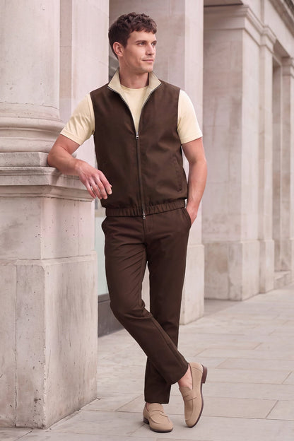Men's 3-Piece Casual Set with Reversible Vest - Brown