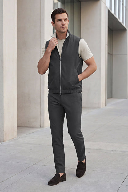 Men's 3-Piece Casual Set with Reversible Vest - Grey