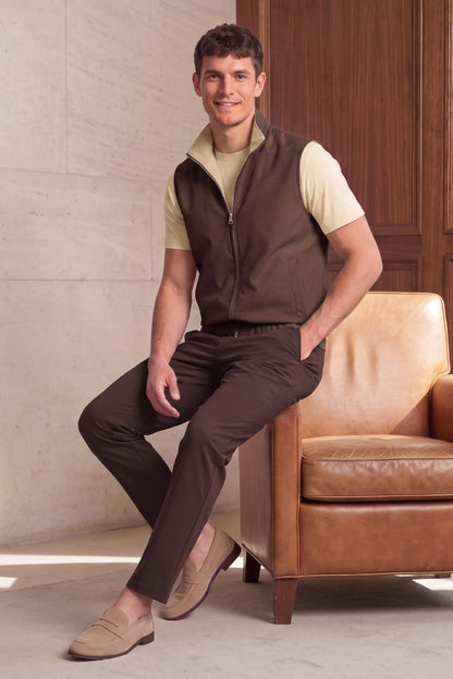Men's 3-Piece Casual Set with Reversible Vest - Brown