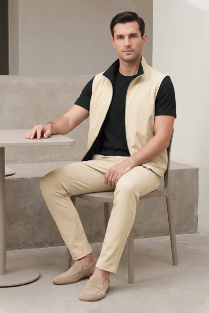 Men's 3-Piece Casual Set with Reversible Vest - Black