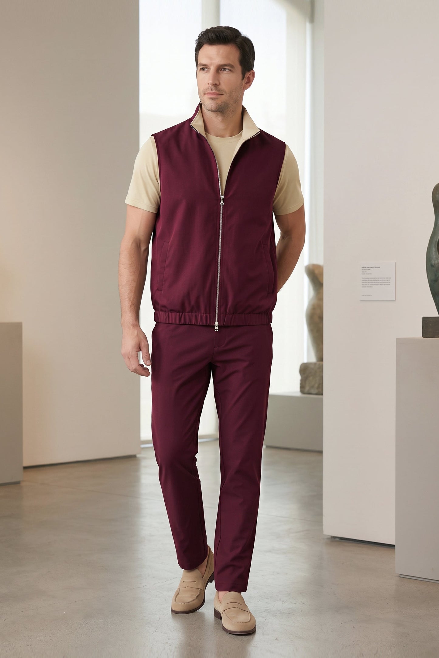 Men's 3-Piece Casual Set with Reversible Vest - Red