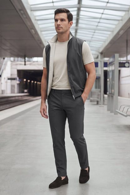 Men's 3-Piece Casual Set with Reversible Vest - Grey