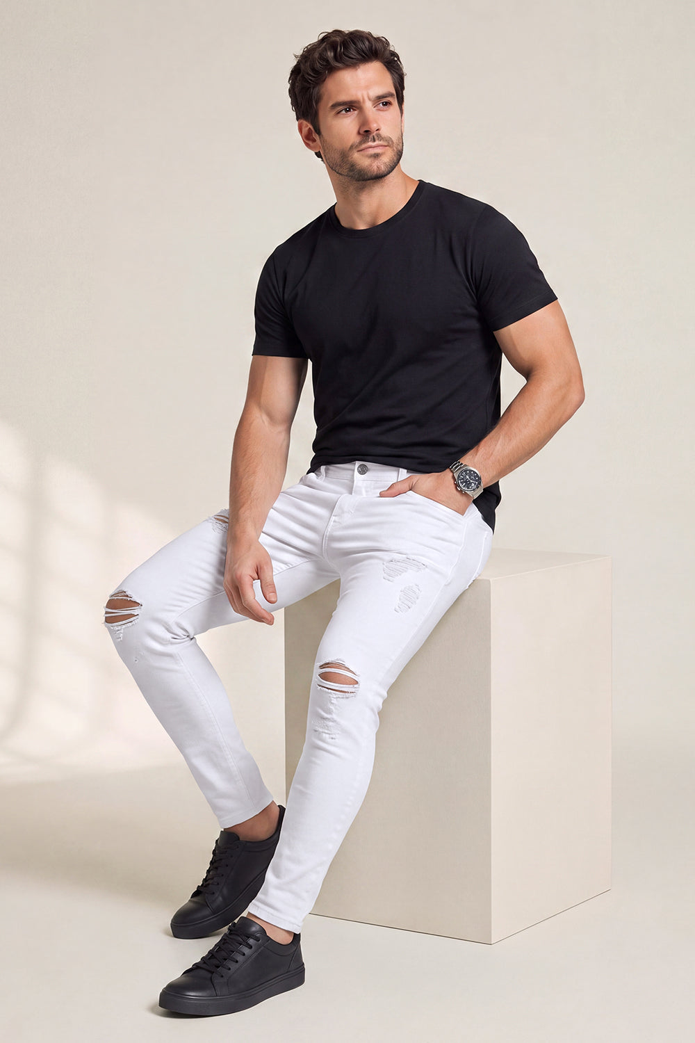 Herren-Skinny-Jeans – Weiß und mit Rissen