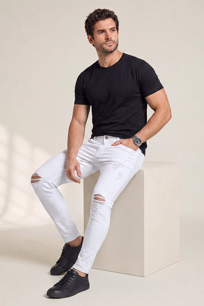 Herren-Skinny-Jeans – Weiß und mit Rissen