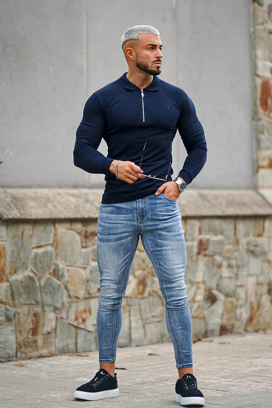 Mittelblaue Skinny-Fit-Jeans für Herren Stretch-Jeans