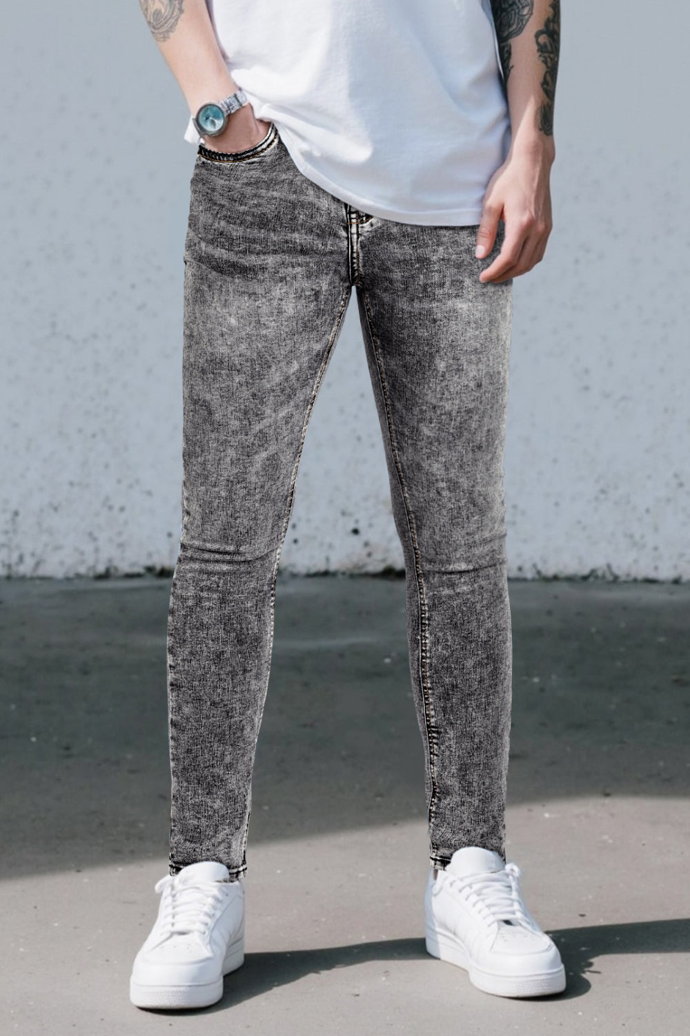 Jeans skinny grigi da uomo - lavati