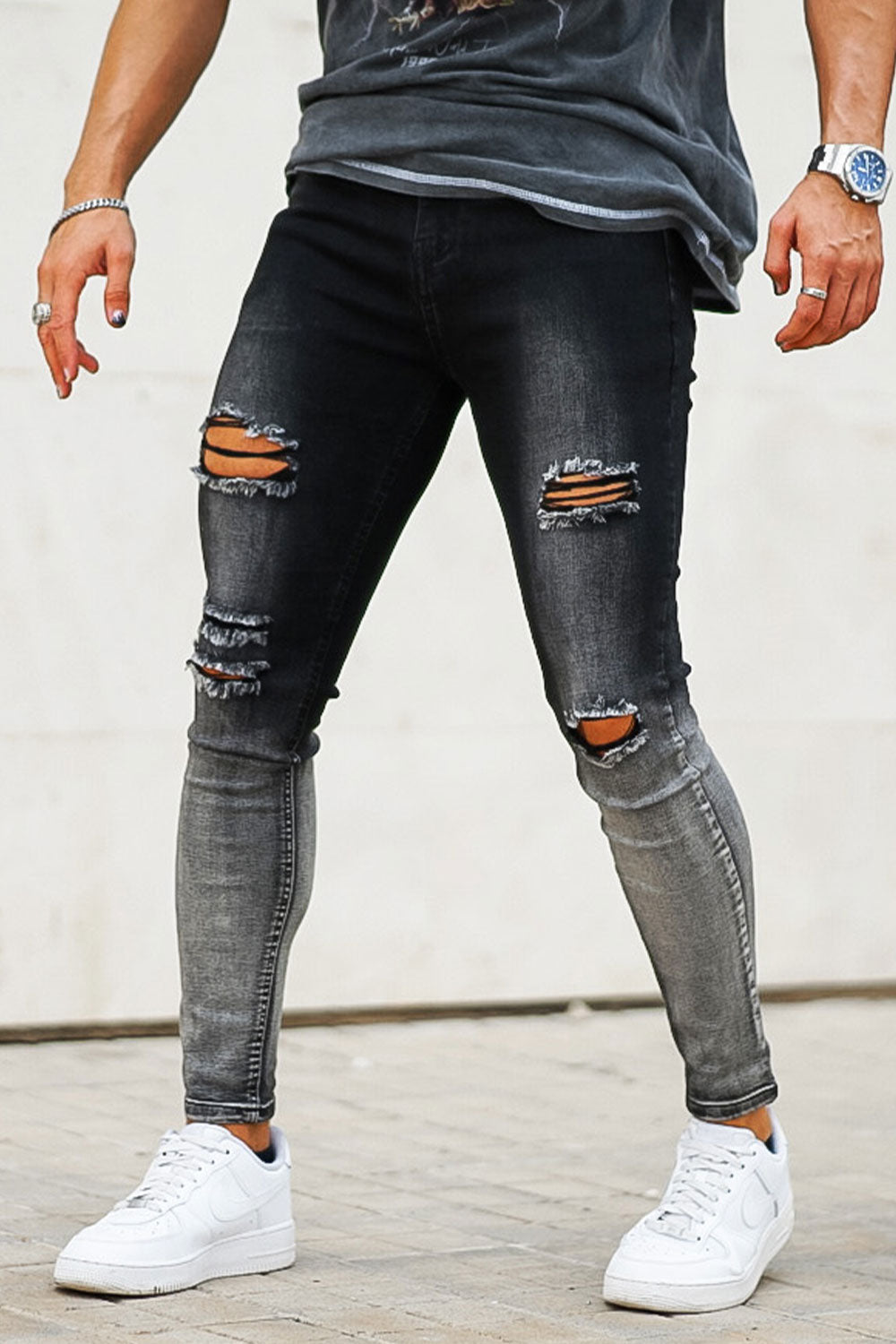 Vintage Skinny Jeans - Black And Grey