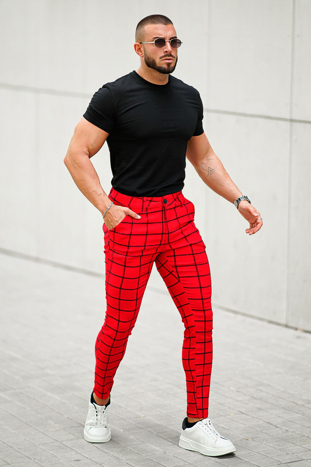 men's red plaid pants