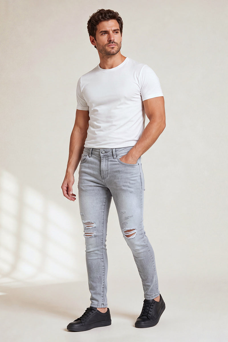 Men‘s Ripped Washed Skinny Marble Grey Jean