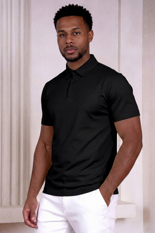 Men's Mercerized Cotton Short-Sleeved Polo Shirt - Black