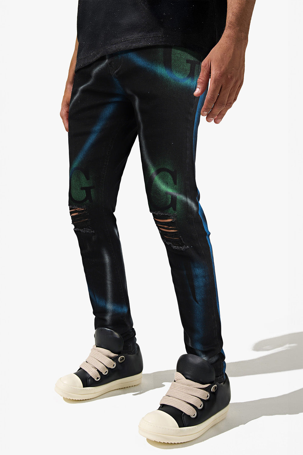 Men Spray Painting Skinny Jean - Black
