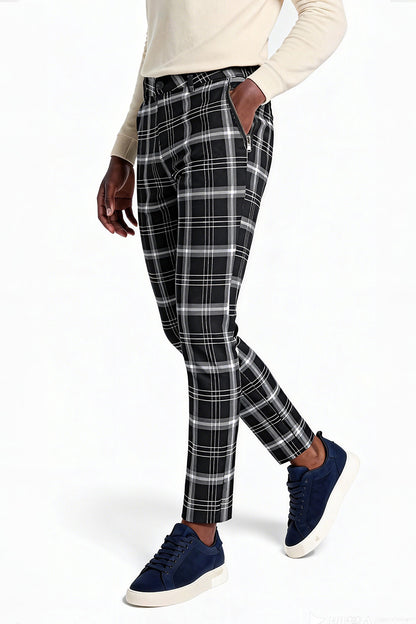 Mens Plaid Skiny Pant - Black & White