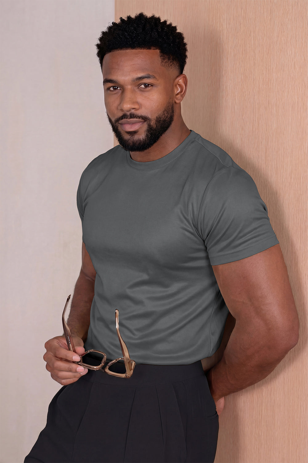 Camiseta de algodón mercerizado para hombre - Gris topo medio