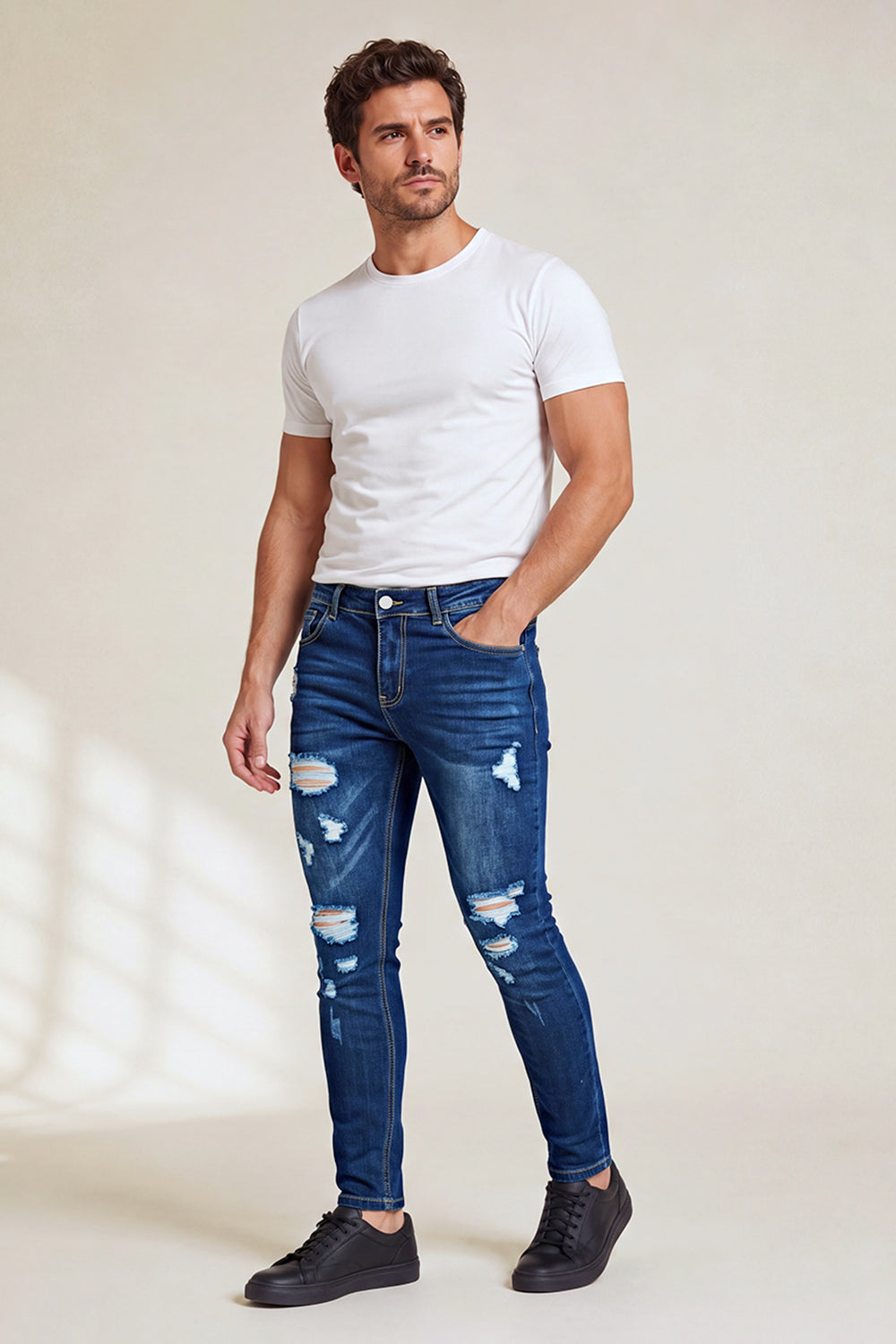 Jeans elasticizzati blu alla moda da uomo