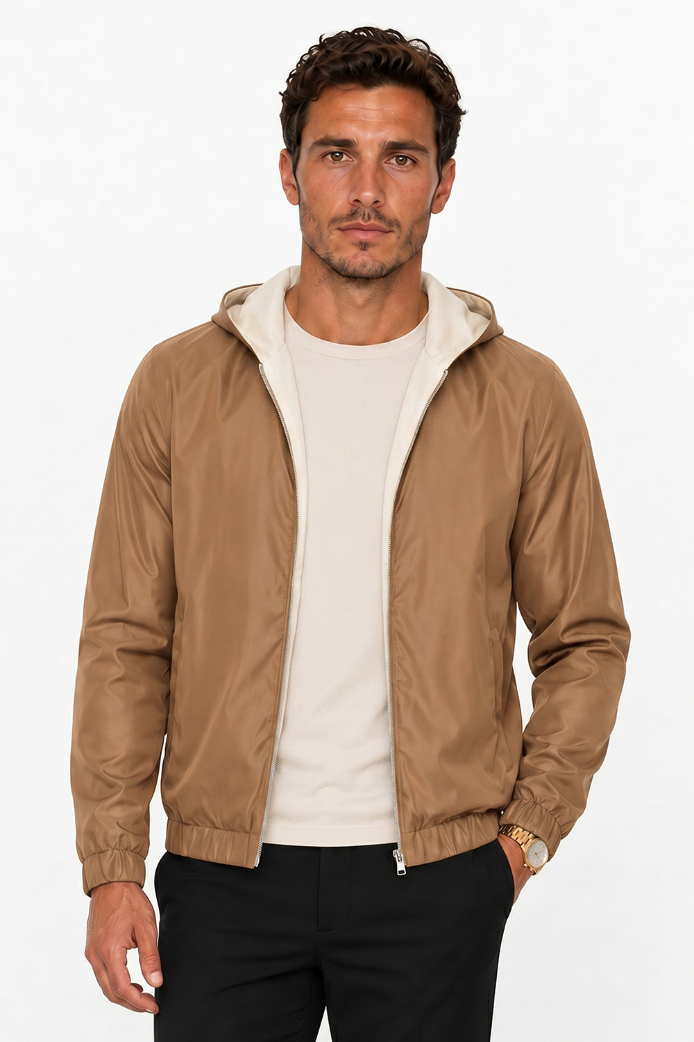 Men's Casual Hooded Lightweight Jacket - Camel