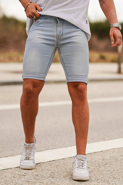 Gingtto High-Quality Denim Shorts For Men-Light Blue