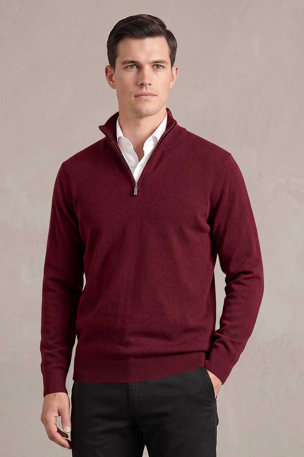 Men's Quarter-Zip Knit Sweater | Lightweight Slim Fit Pullover