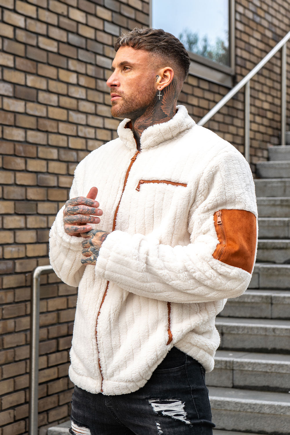 GINGTTO Men's Jacket Winter Fashion Contrast Color Fuzzy Coat