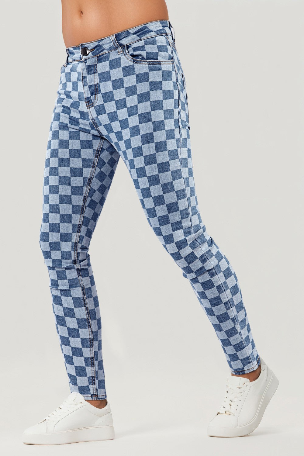Fashion Skinny Jean For Men Blue Checkerboard For Sale