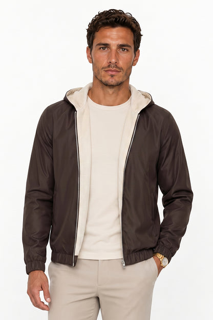Men's Casual Hooded Lightweight Jacket - Brown