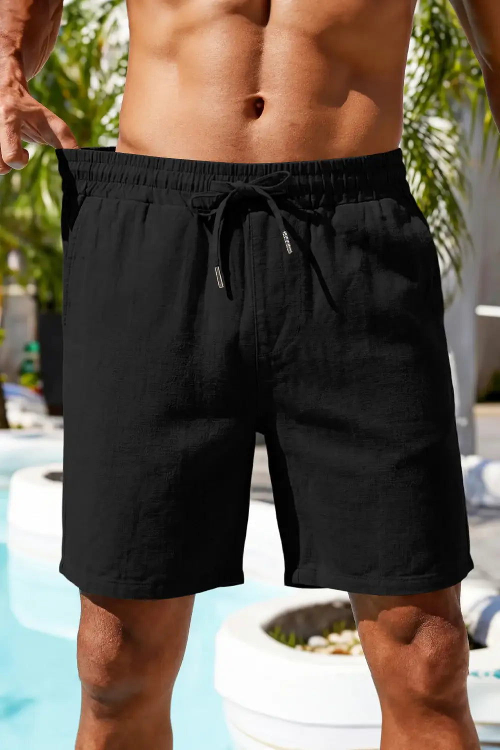Men's Drawstring Casual Linen Shorts - Black – GINGTTO