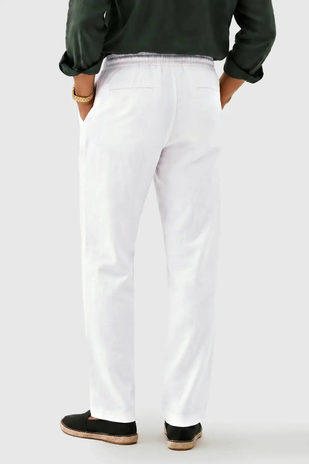 Men's Drawstring Casual Linen Pant - White