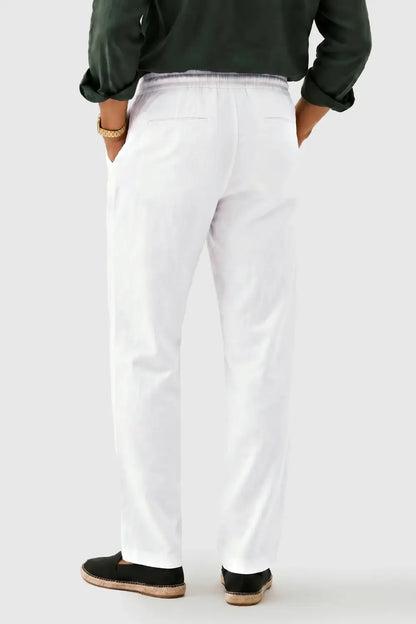 Men's Drawstring Casual Linen Pant - White