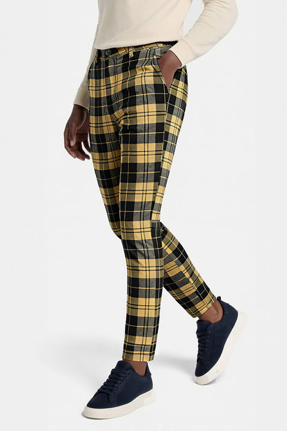 Men's Plaid Pant - Black And Light Yellow
