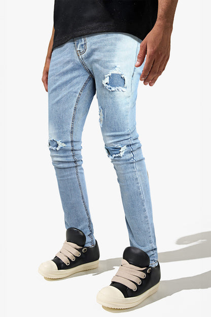 Men's Stretch Skinny Jean - Ripped & Blue