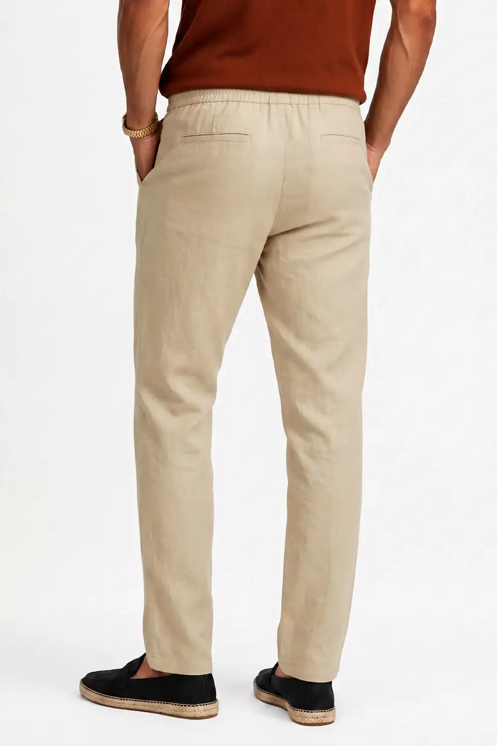 Men's Drawstring Casual Linen Pant - Khaki