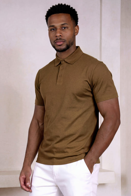 Men's Mercerized Cotton Short-Sleeved Polo Shirt - Brown