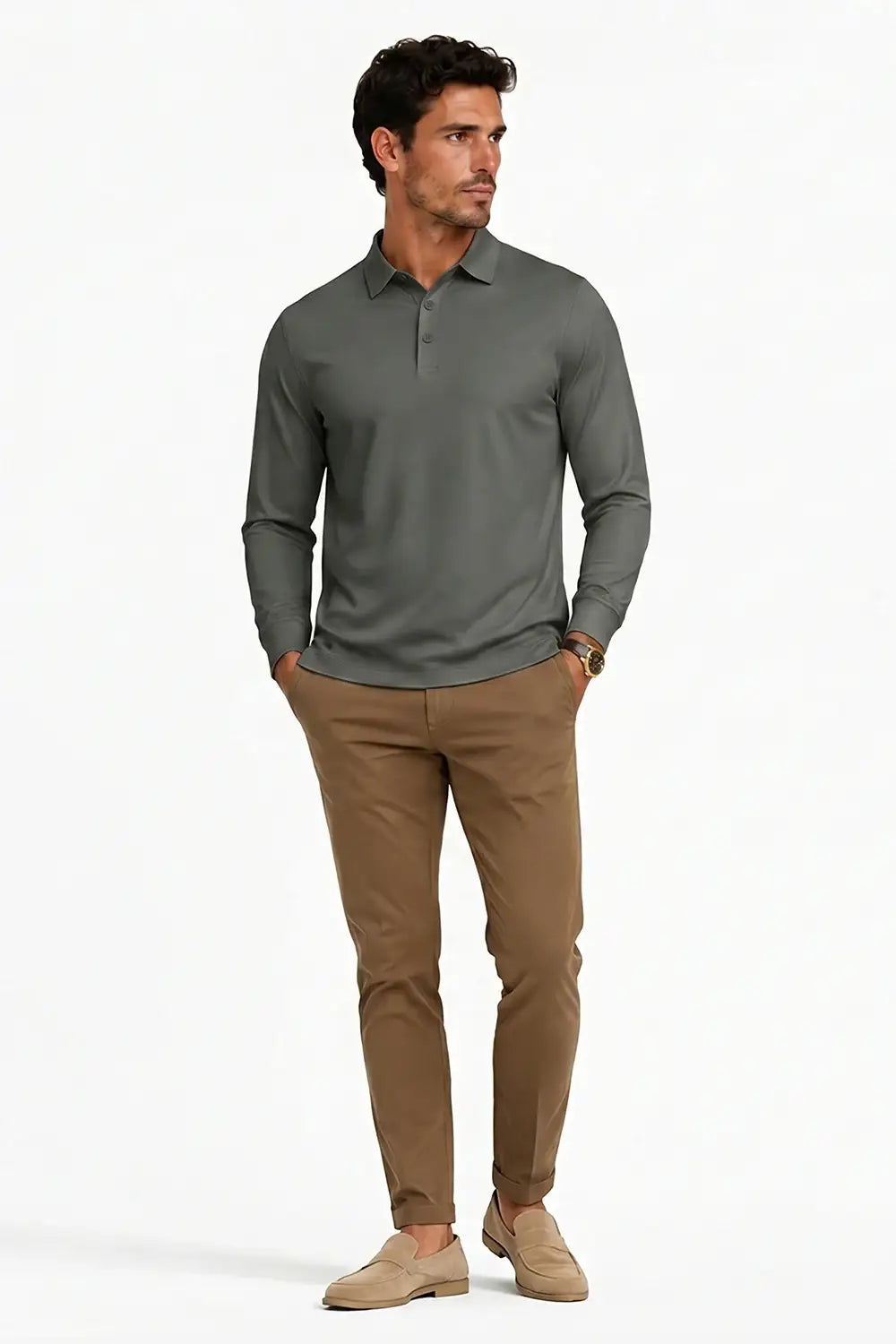 Camiseta de algodón mercerizado para hombre - Verde militar