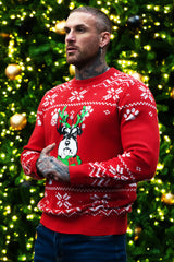 warm sweaters for men - round neck & christmas print