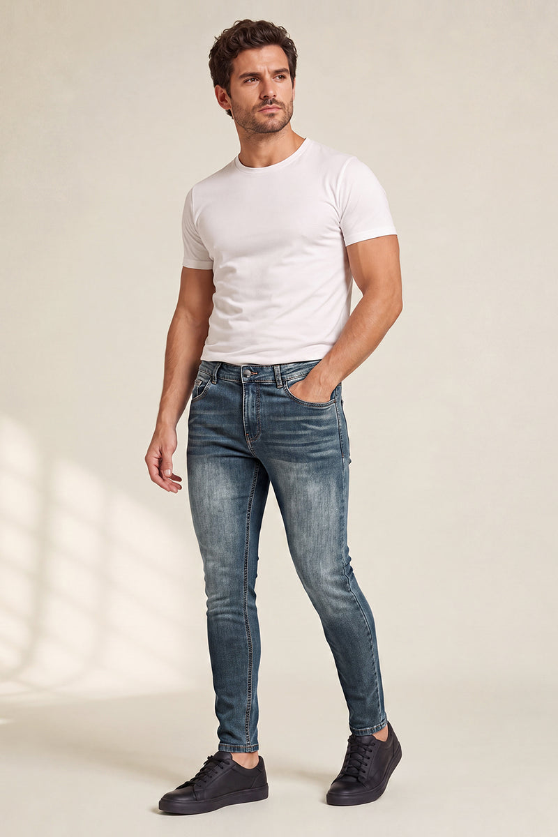 Men's Washed‑out Blue Denim Sculpt Skinny Jean