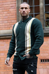 men's button knitted sweater - slim fit & dark green