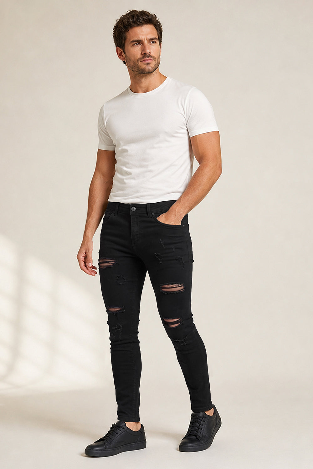 Men's High Stretch Skinny Jean - Ripped & Black
