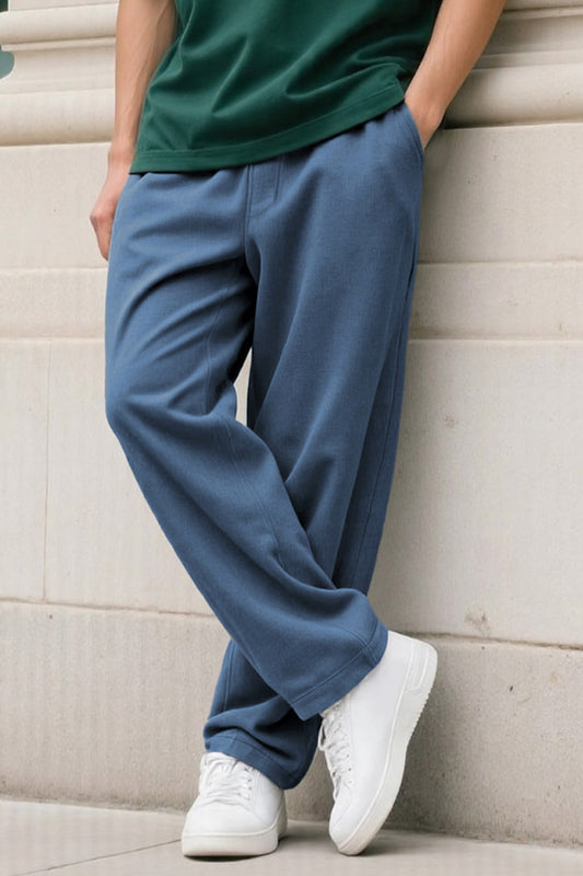 Pantalón casual de tejido acanalado para hombre - Negro