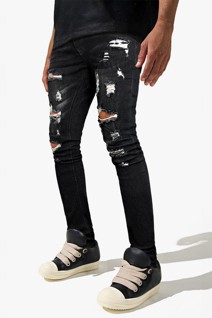 Super Stretch Skinny Jeans für Herren – Zerrissen &amp; Schwarz