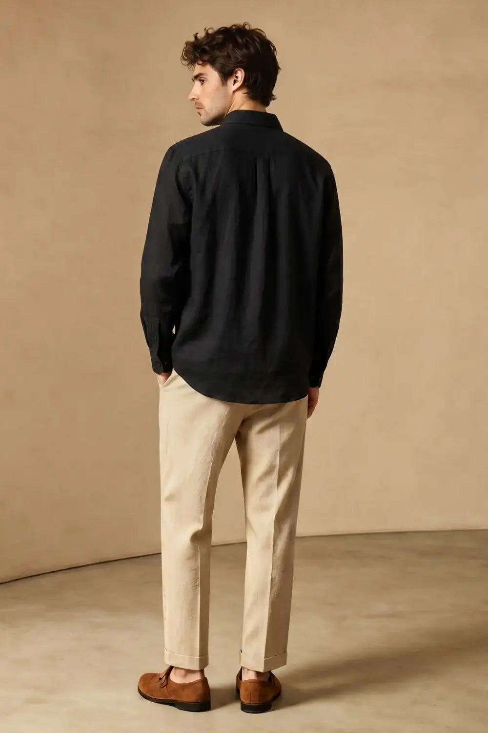 Men's Casual Linen Shirts - Black