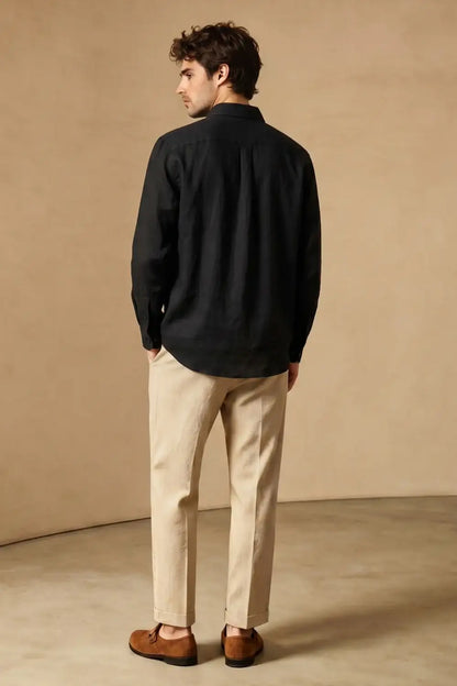 Men's Casual Linen Shirts - Black