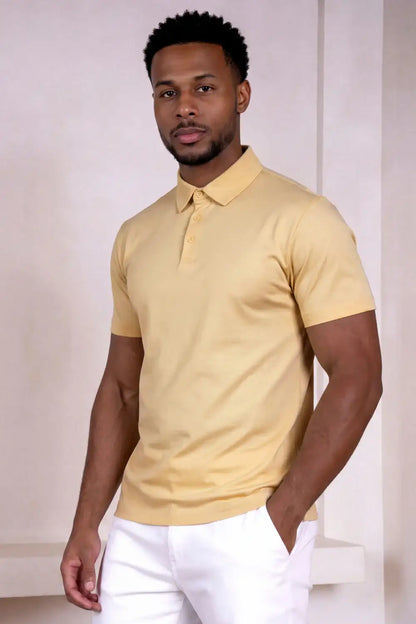 Polo de manga corta de algodón mercerizado para hombre - Caqui claro