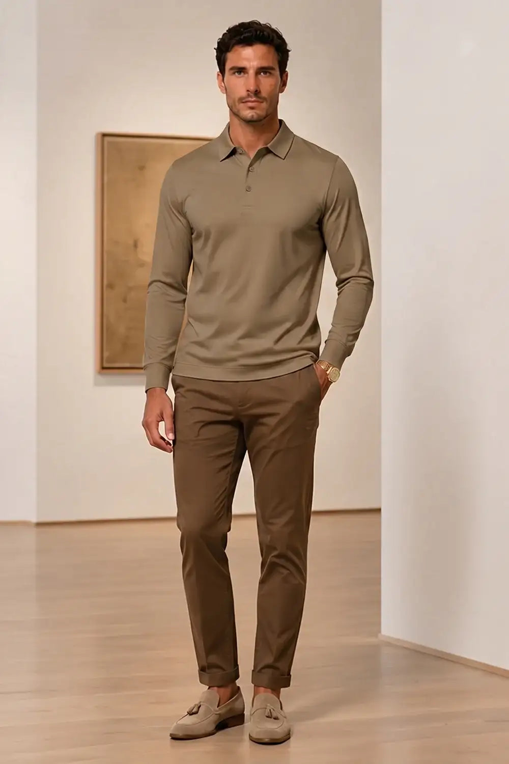 Camiseta de algodón mercerizado para hombre - Verde militar