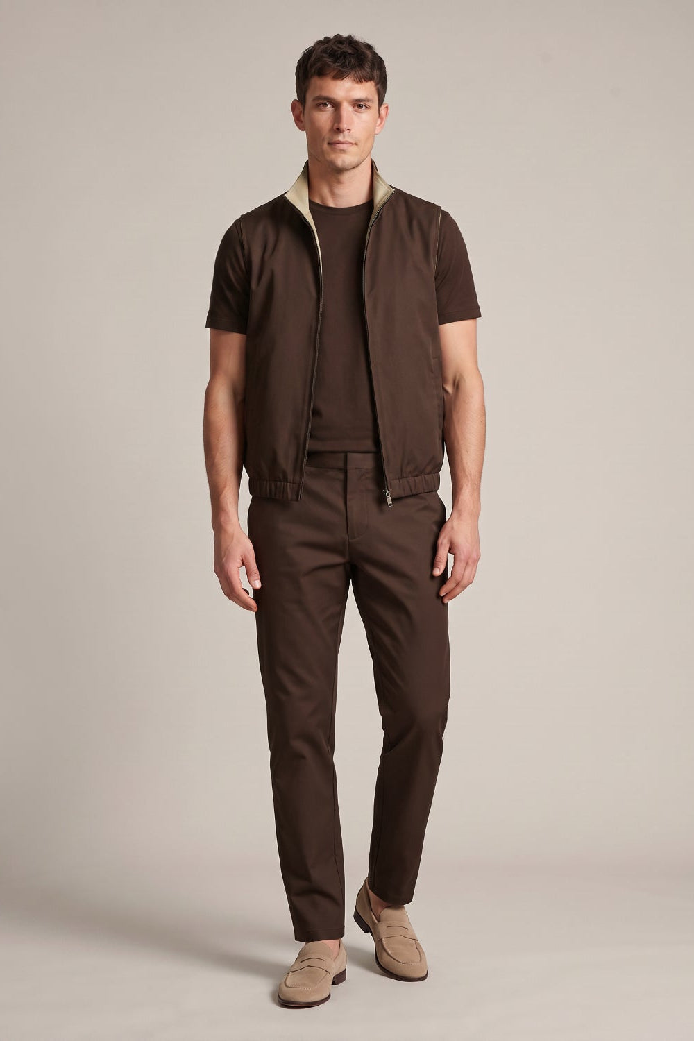 Men's 3-Piece Casual Set with Reversible Vest - Brown