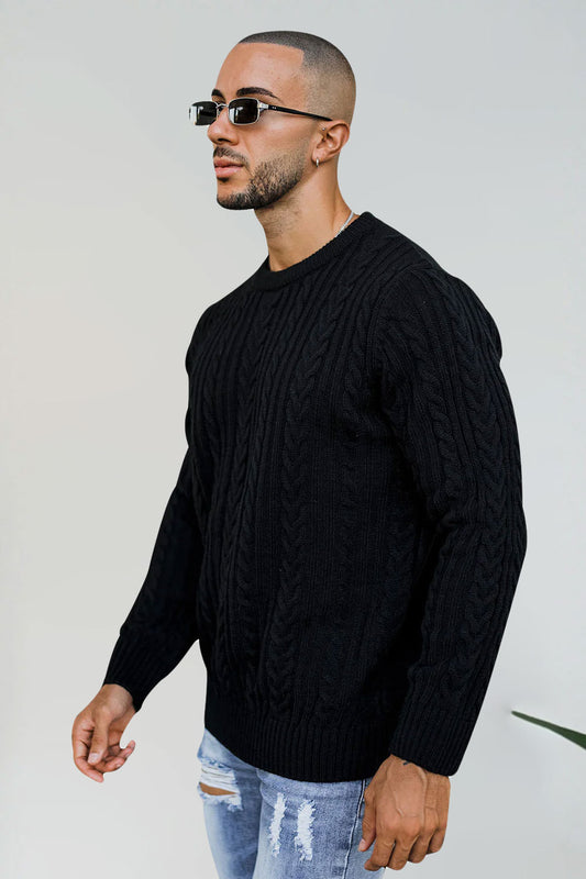 men's black crew neck sweater