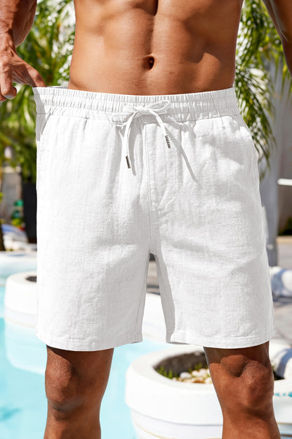 Men's Drawstring Casual Linen Shorts - White