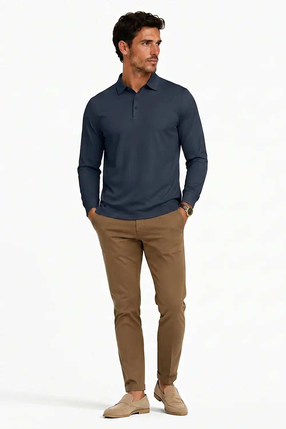 Camiseta de algodón mercerizado para hombre - Verde militar