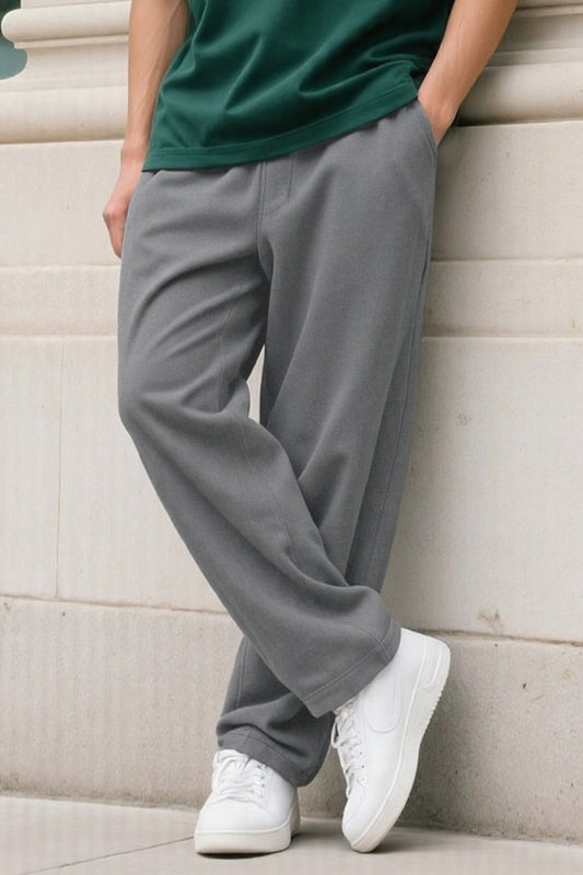 Pantalón casual de tejido acanalado para hombre - Negro