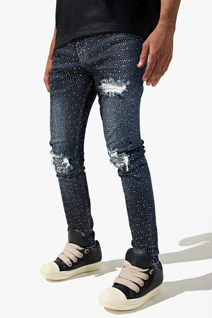 Men's Bedazzled Skinny Ripped Jean - Dark Blue (Pre-Sale)