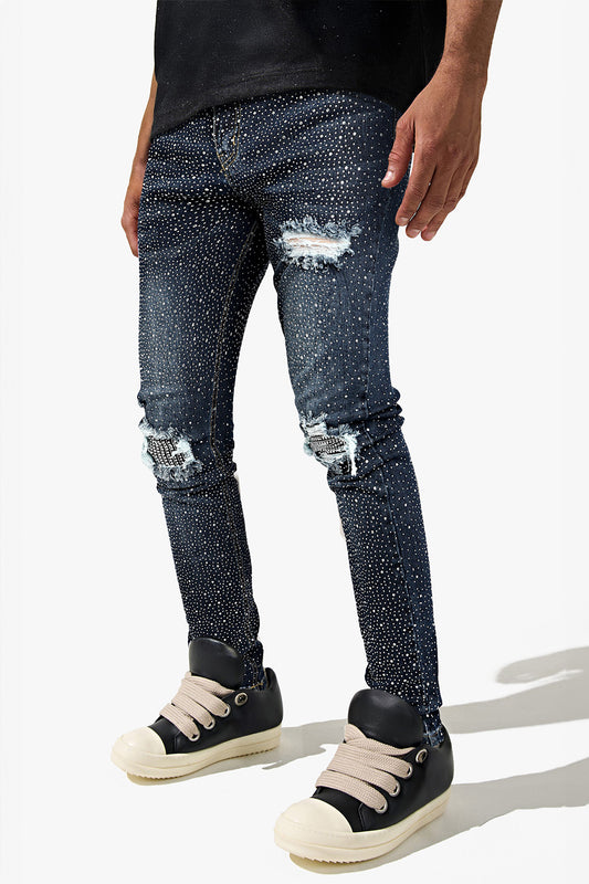 Men's Bedazzled Skinny Ripped Jean - Dark Blue (Pre-Sale)